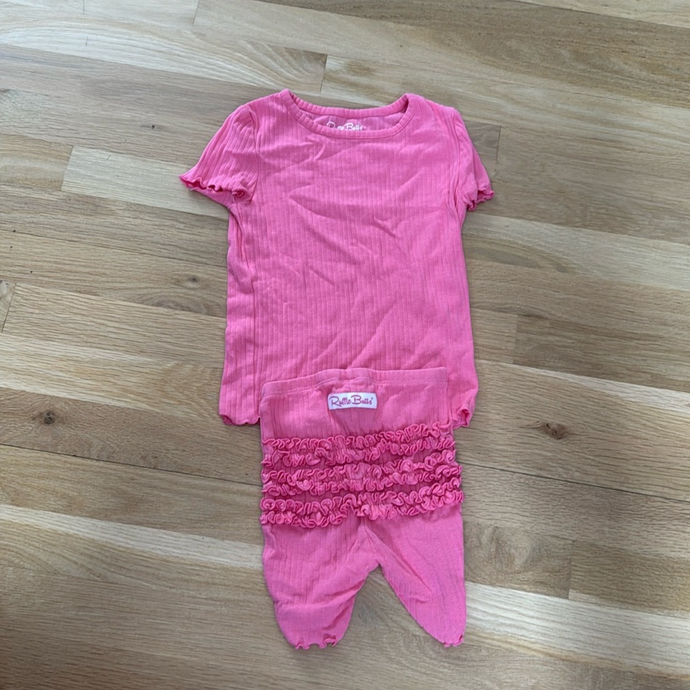 Ruffle Butts hot pink girls knit ribbed pajamas size 5